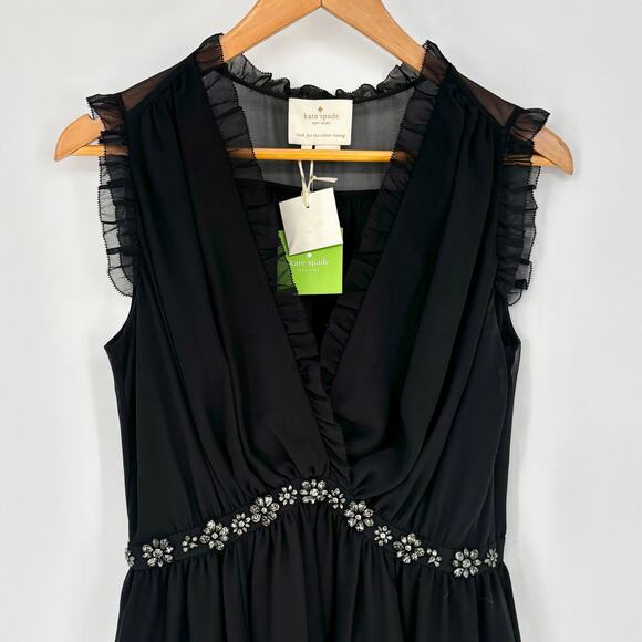 NWT Kate Spade Black Chiffon Embellished Mini Dress Size 6 - Picture 2 of 12